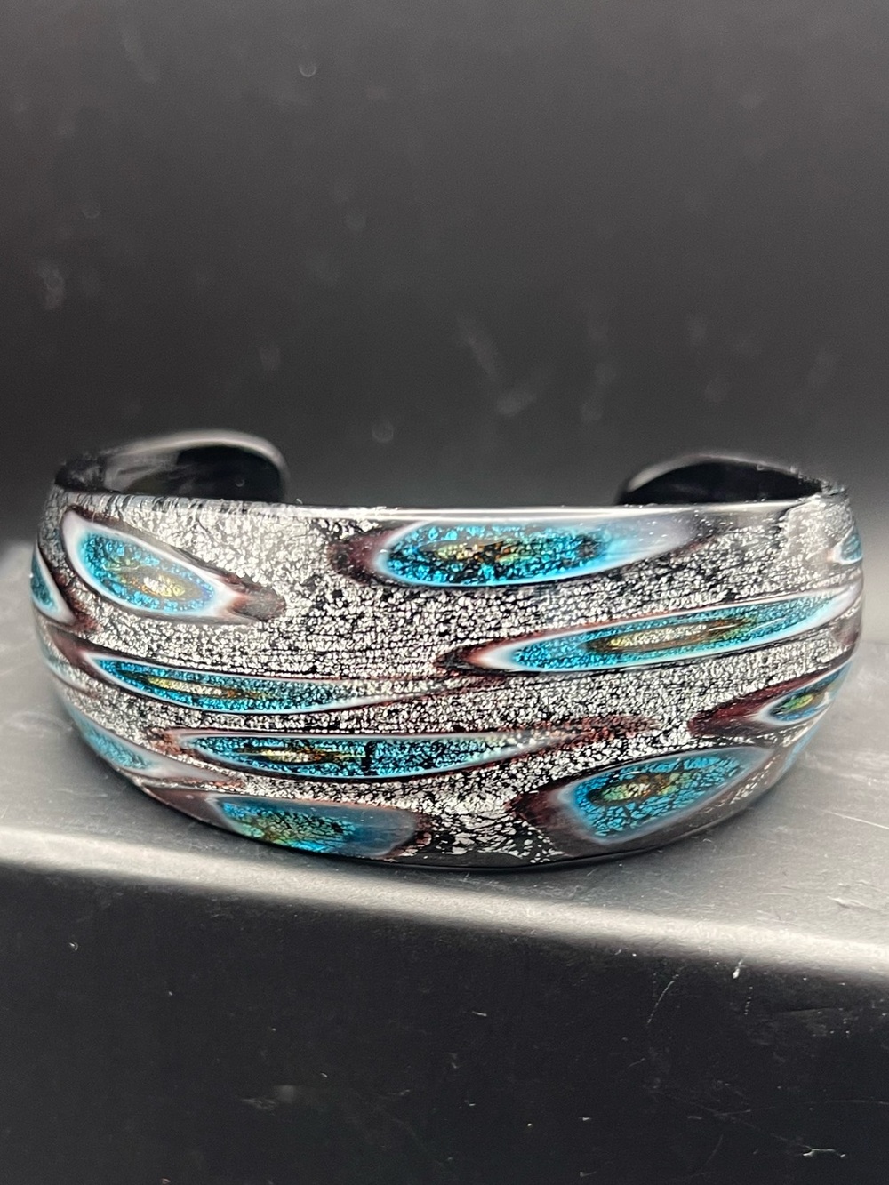 Vintage Murano Glass Blue Peacock Motif Cuff Brace